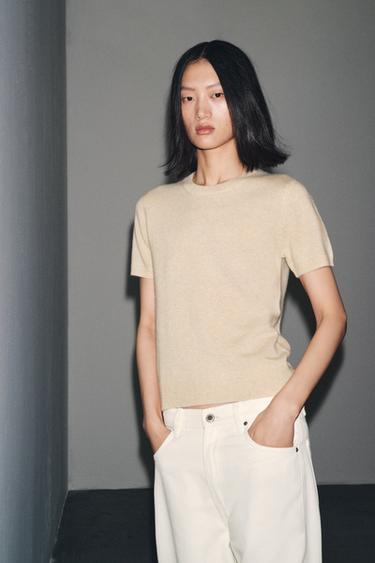 PULL MANCHES COURTES 100 % CACHEMIRE - Sable de Zara - Image 1