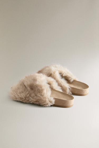 FAUX FUR CRISS-CROSS SANDALS - Beige by Zara - Image 3