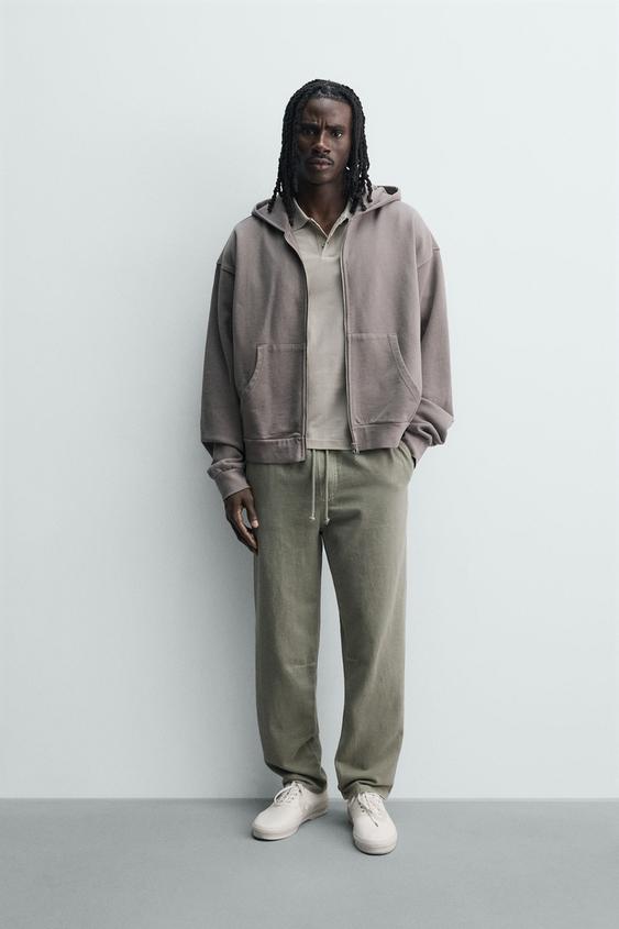 COTTON/LINEN STRAIGHT-LEG TROUSERS - Light khaki by Zara - Image 0