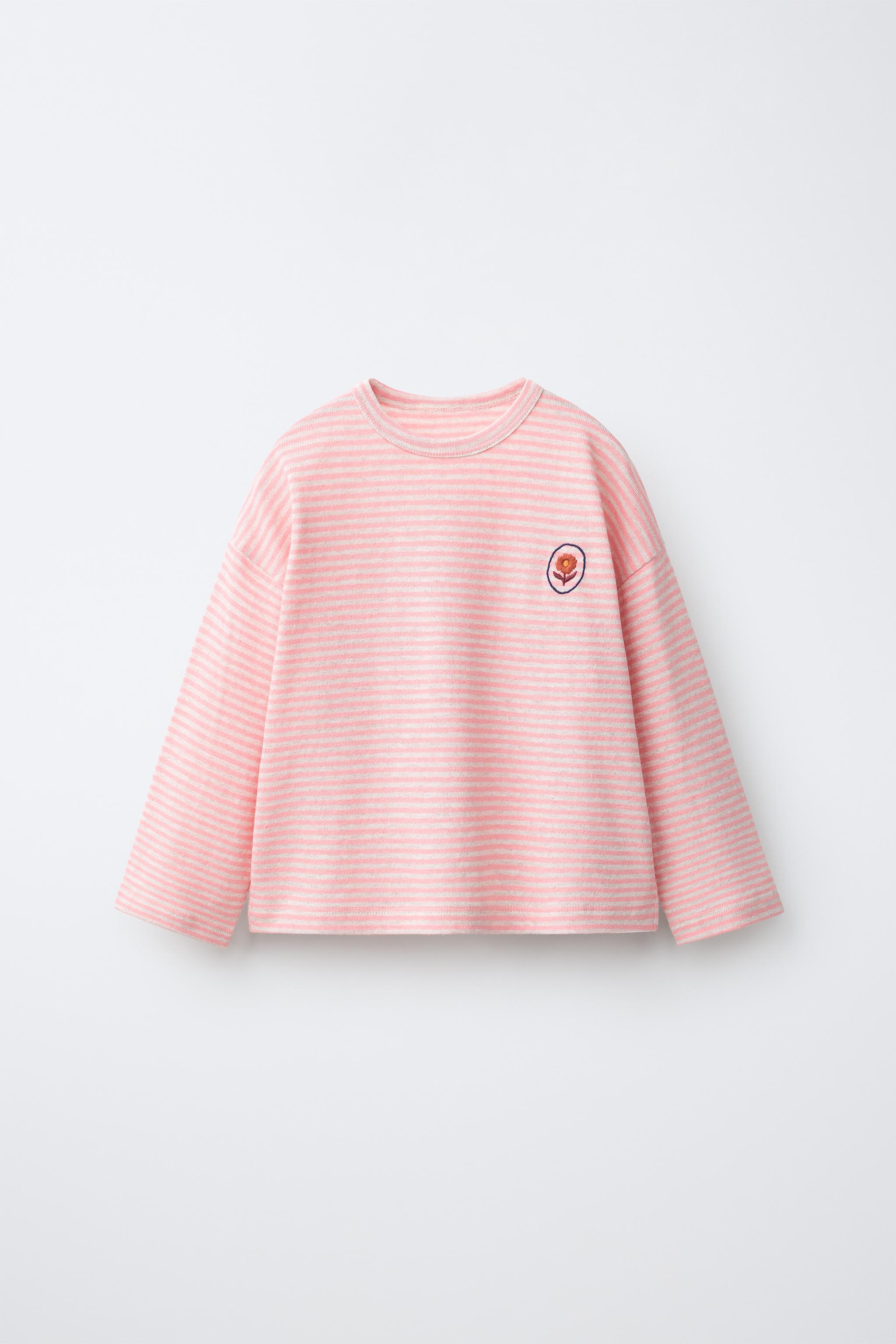 EMBROIDERED WOVEN STRIPE T-SHIRT — Pink
