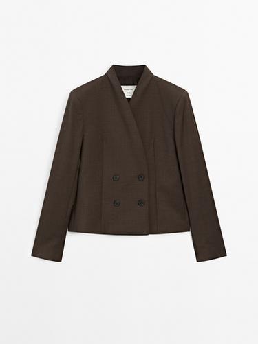 Zara Cropped double-breasted blazer - STUDIO - Black gold