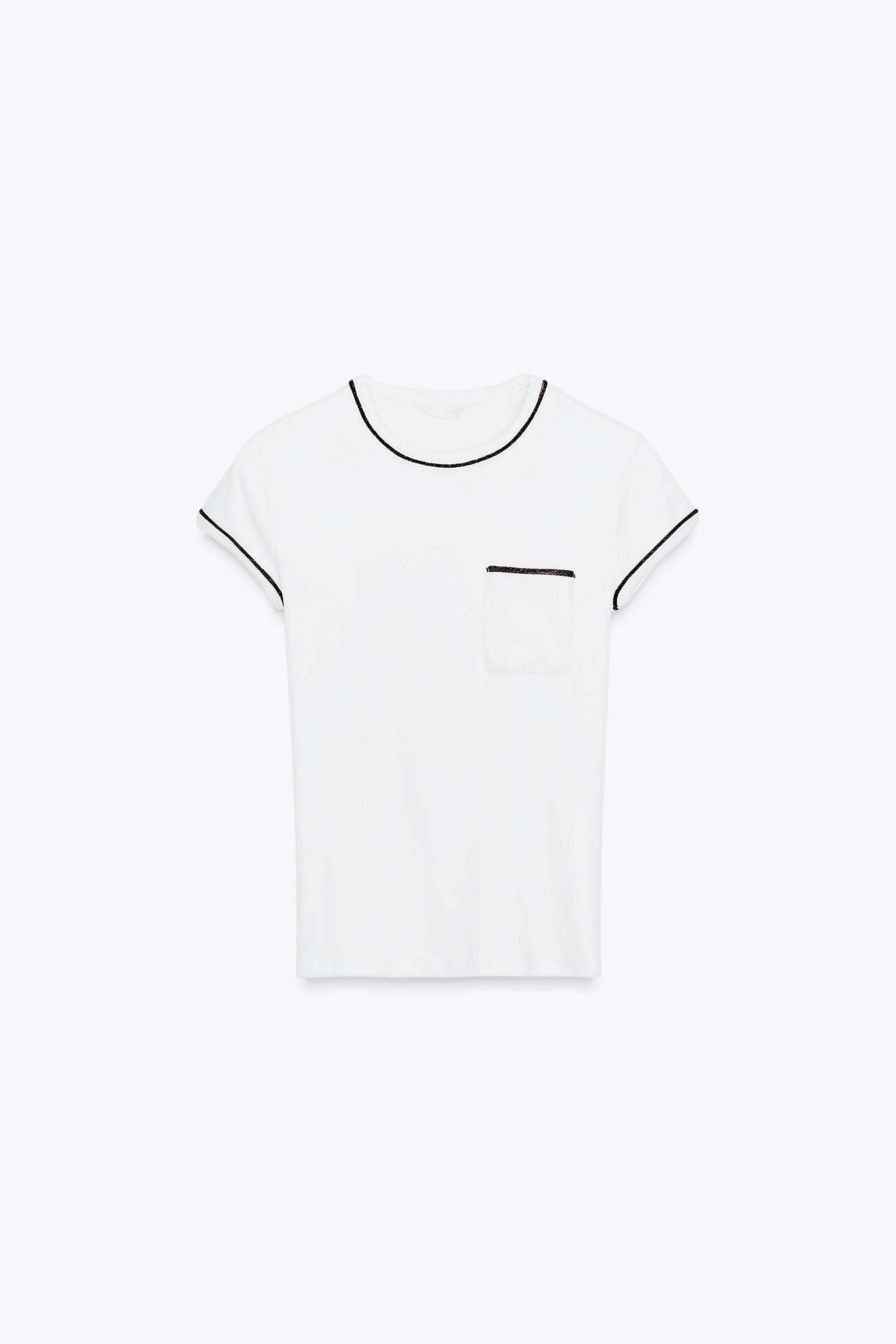 トップス theredthread S motif T-shirt ivory T-SHIRT WITH METALLIC THREAD TRIM - White | ZARA United States