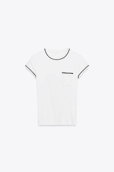 Zara T-SHIRT WITH METALLIC THREAD TRIM - White - Image 0