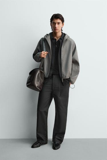 HOODED CRINKLE EFFECT BOXY FIT JACKET - Grey marl by Zara