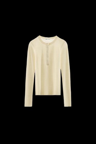 BUTTON-UP COTTON T-SHIRT - Ecru by Zara - Image 0