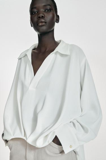 ASYMMETRIC PLEATED SHIRT - Oyster-white by Zara