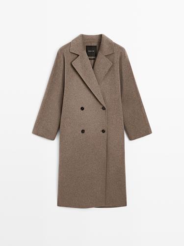 Manteau long croisé en laine mélangée - Écaille de Zara