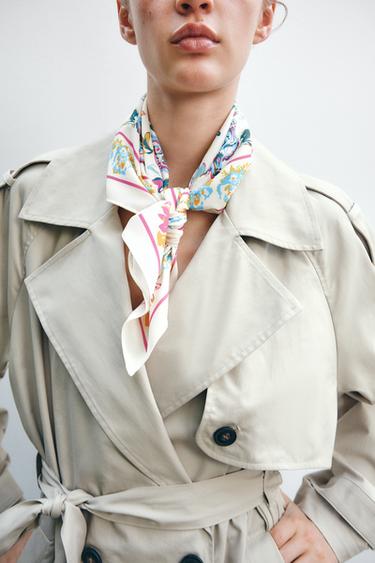 FLORAL PRINT SATIN SCARF - Ecru by Zara - Image 1