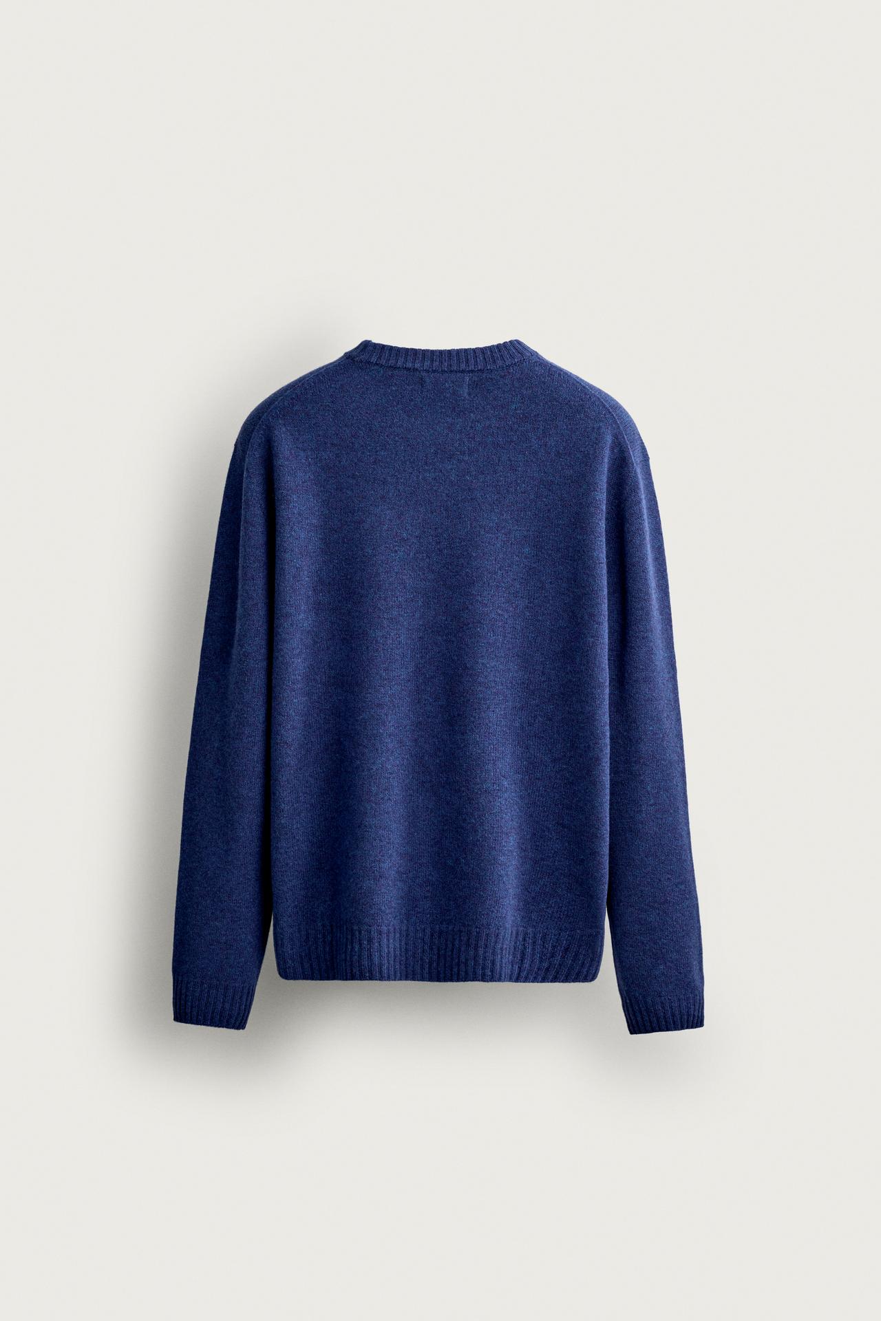 WOOL BLEND REGULAR FIT SWEATER — Mid-blue