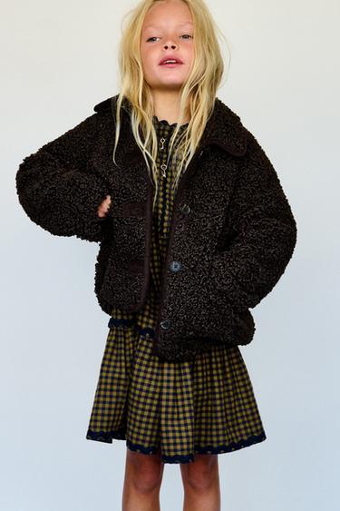 Zara PIPED SHEARLING COAT - Chocolate