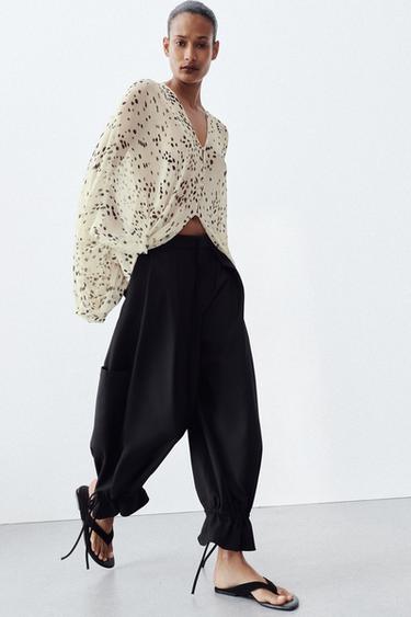 ZW COLLECTION BALLOON CARGO TROUSERS WITH TIES - Black by Zara