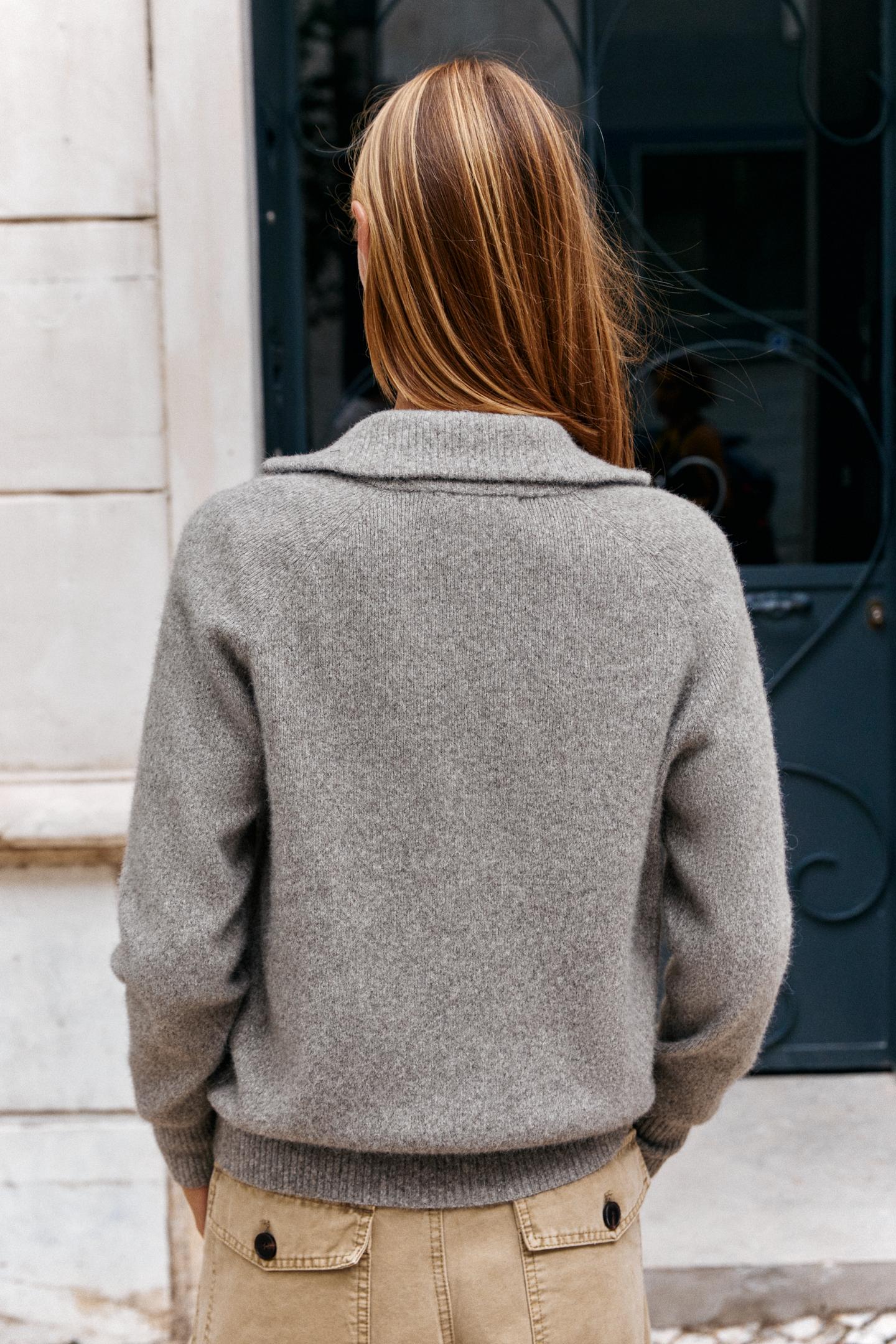 Женские свитеры Zara Cardingan with Zip, цвет: Коричневый / Серо-коричневый — фото 6