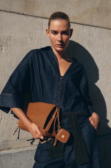 Zaras SKJORTA MED KNAPPAR OCH DENIMEFFEKT - Mörk indigo