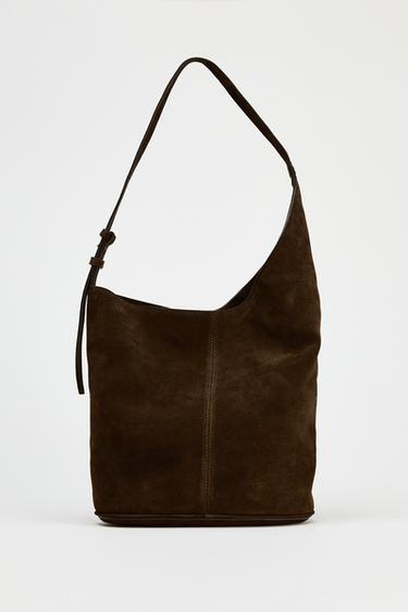ASYMMETRIC SOFT SPLIT SUEDE BUCKET BAG - Brown by Zara