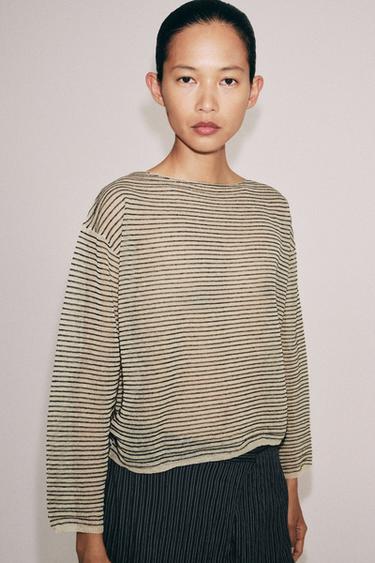 Zara FINE KNIT STRIPED JUMPER - Striped