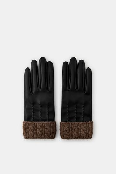 GUANTES EFECTO PIEL MEZCLA LANA - Negro de Zara