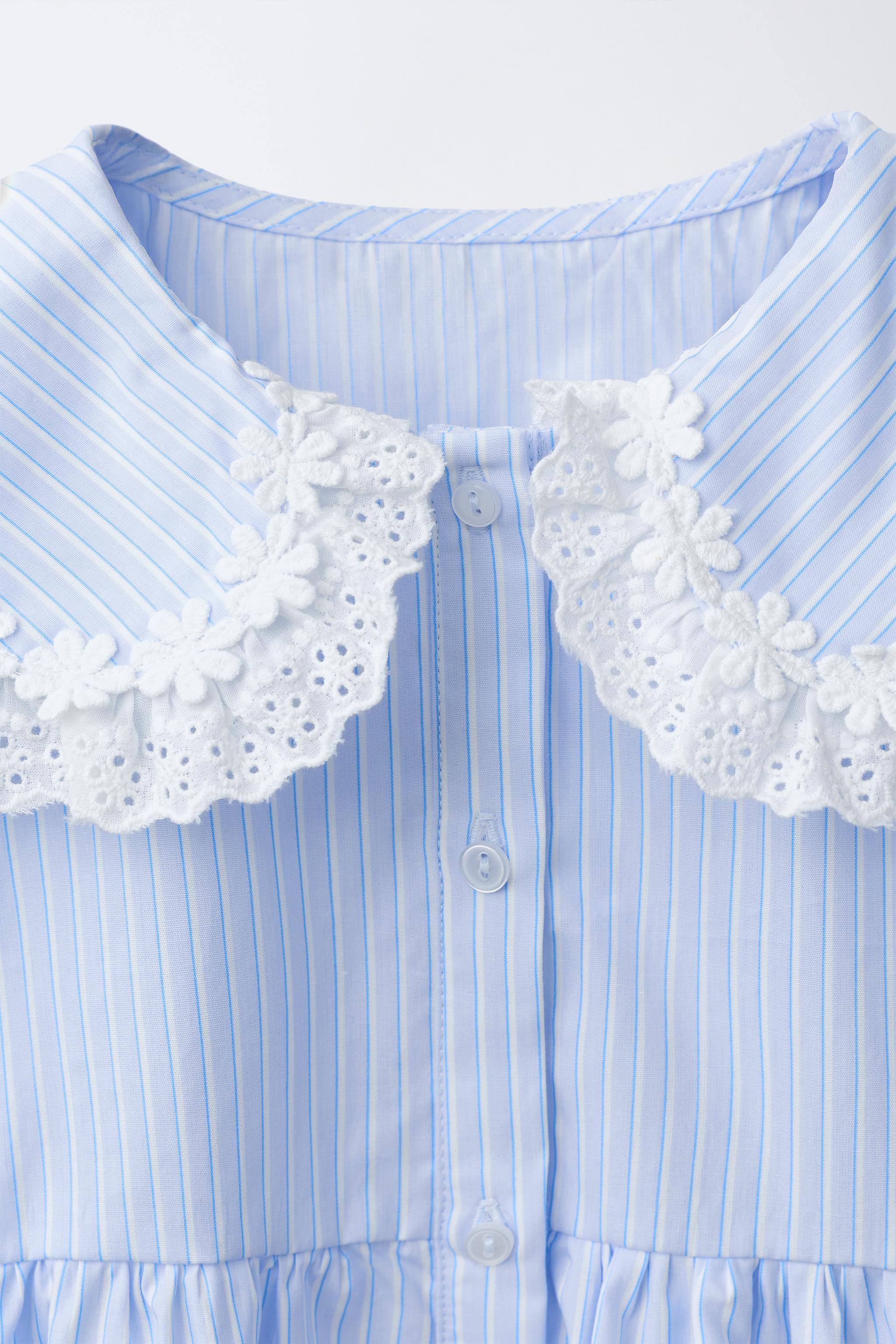 EMBROIDERED POPLIN PETER PAN COLLAR DRESS