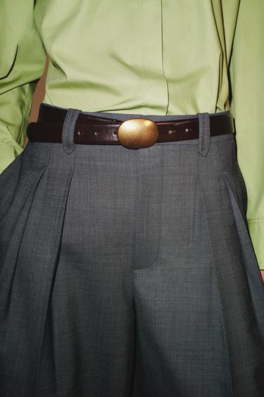 100% LEATHER BELT WITH PLATE BUCKLE - Brown by Zara - Image 0
