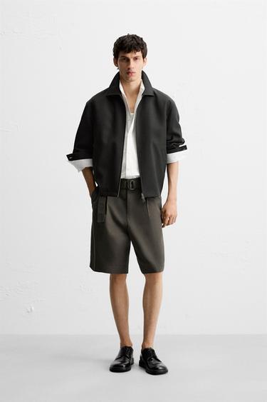 Zara BELTED WIDE FIT BERMUDA SHORTS - Taupe gray