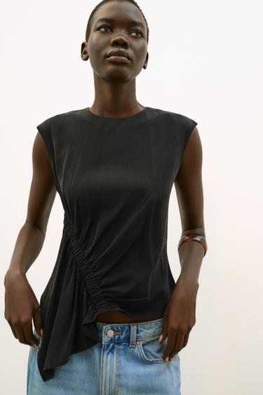 SLEEVELESS TOP WITH GATHERING - Black by Zara - Image 3