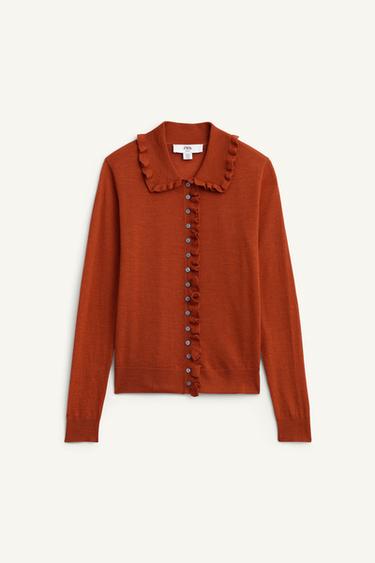 Zara 100% WOOL RUFFLED LIMITED EDITION JACKET - Brick