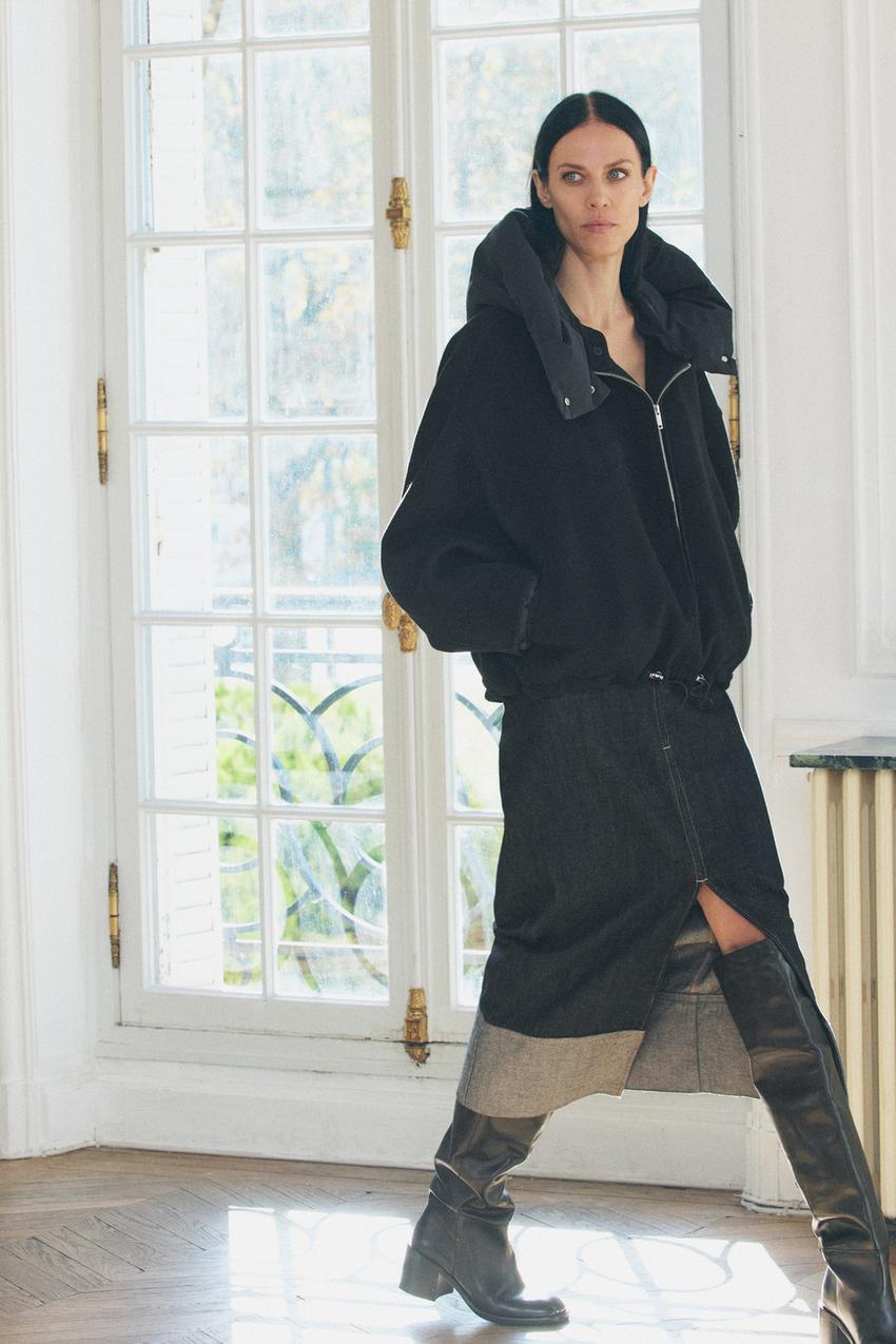 ZWコレクション スリット入りデニムスカート - グレー | ZARA 