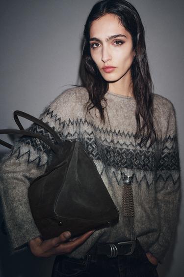 СУМКА НА ПЛЕЧЕ ІЗ ЗАМШЕВОГО СПИЛКА - Сірий Zara