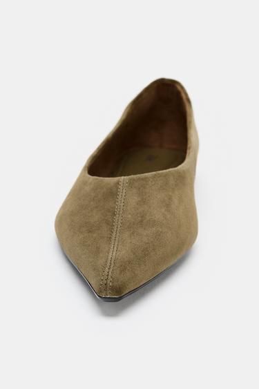 SUEDE POINTED BALLERINAS - Olive Green by Zara - Image 3