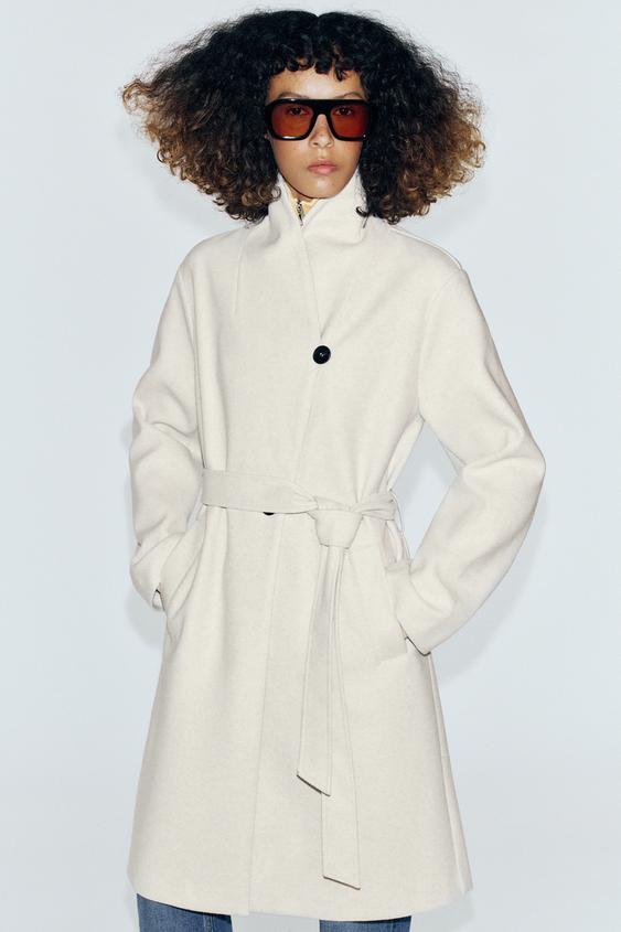 SOFT BELTED COAT - Ecru by Zara - Image 1