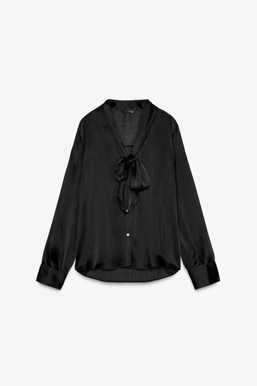 SHIRT WITH TIE DETAIL - Black by Zara - Image 0