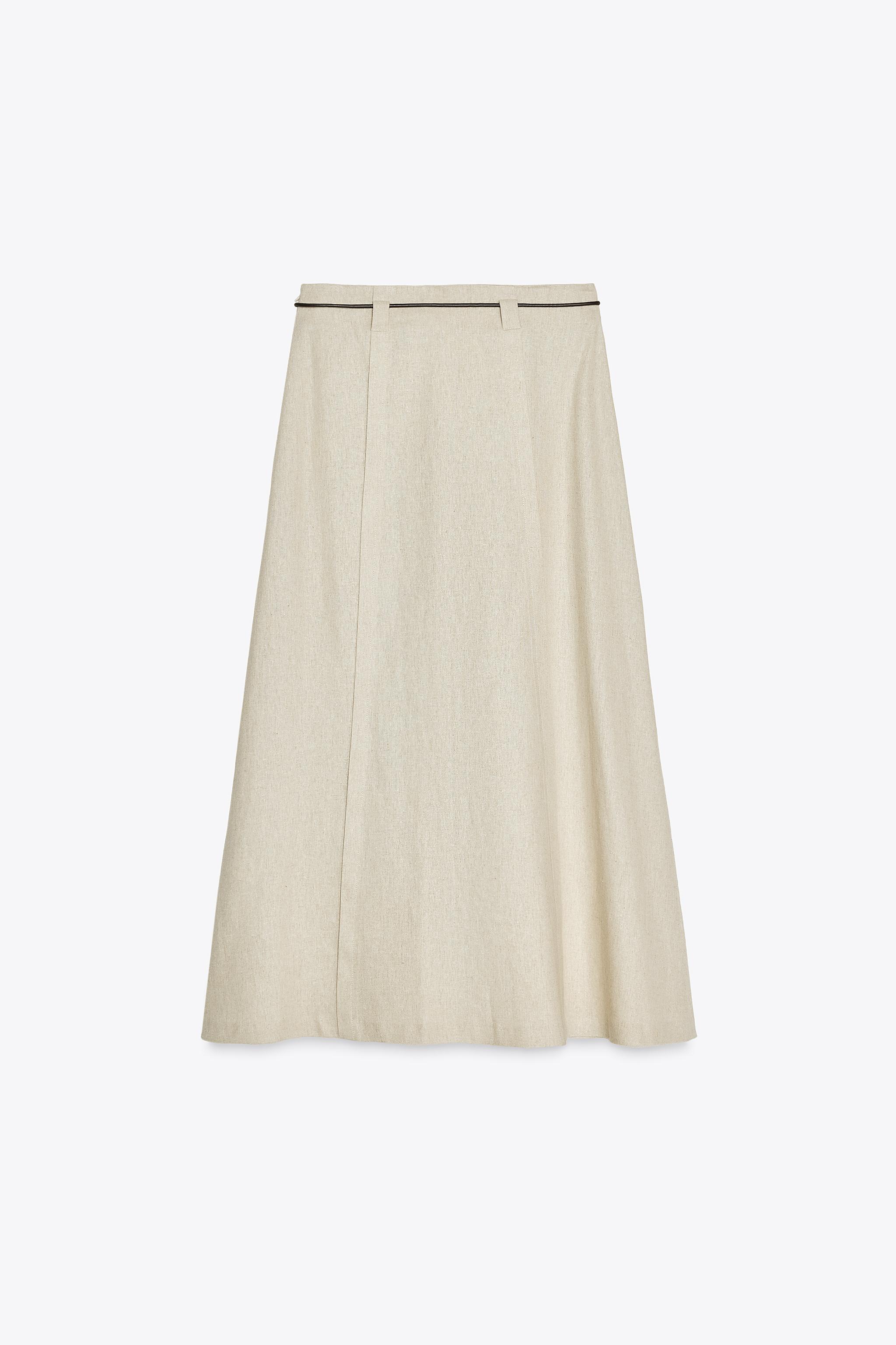 LINEN MIDI SKIRT - Light beige | ZARA United States