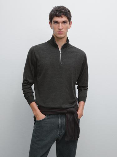 Pull en maille à col zippé - Gris anthracite de Zara