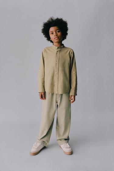PANTALÓN RECTO ALGODÓN LINO - Verde claro de Zara