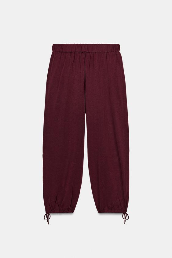 PANTALÓN BOMBACHO PUNTO - Granate oscuro de Zara - Imagen 0
