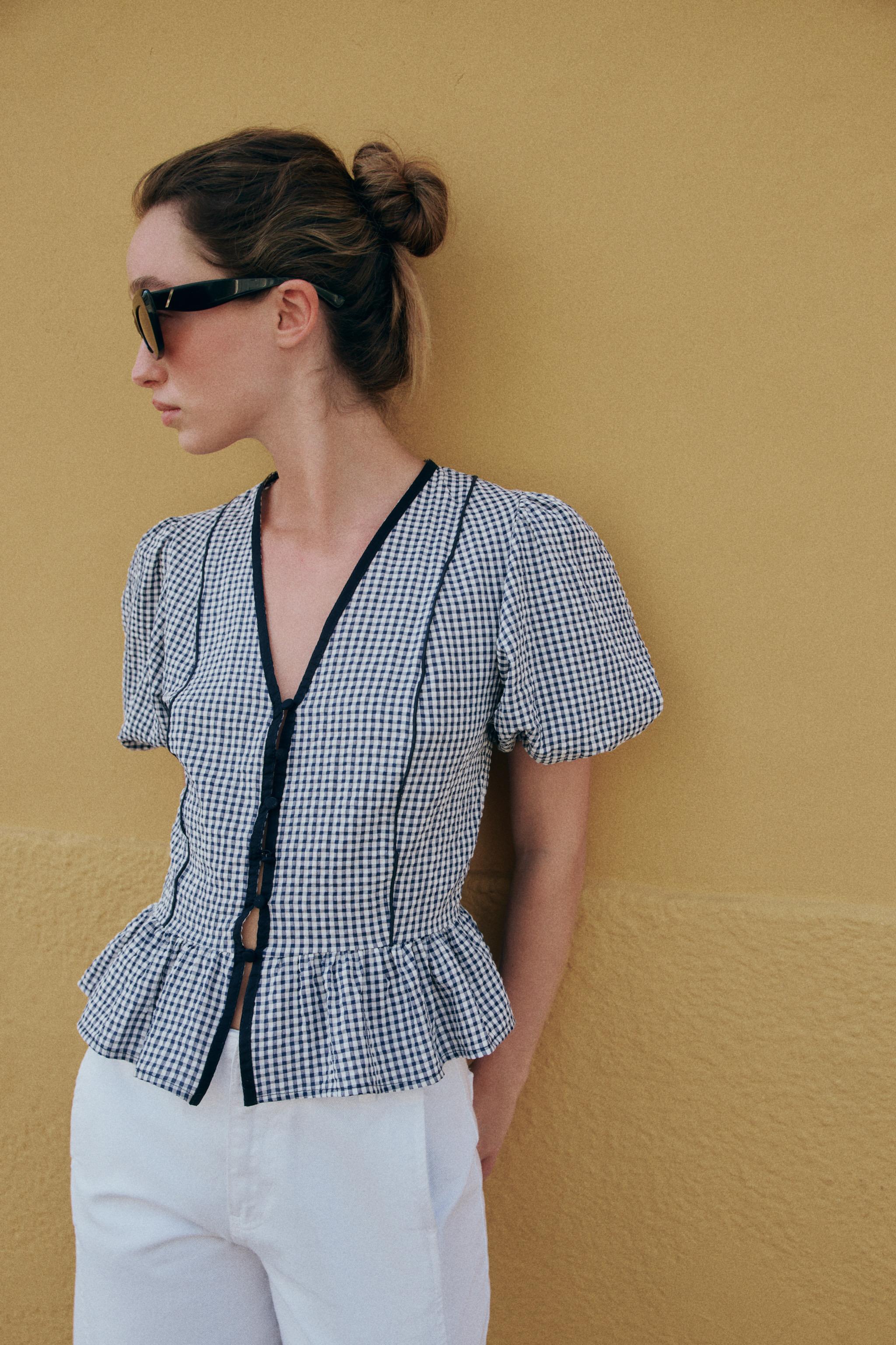 Женские блузки Zara GINGHAM PEPLUM BLOUSE — фото 2