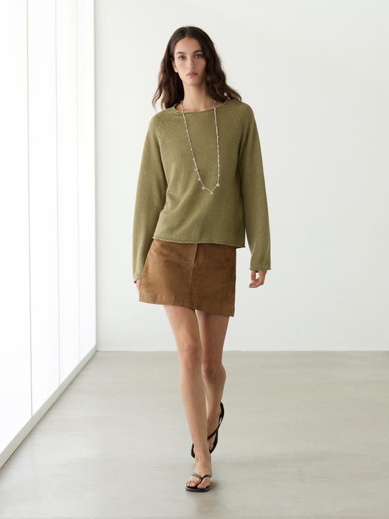 100% linen knit crew neck sweater from Zara - $130
