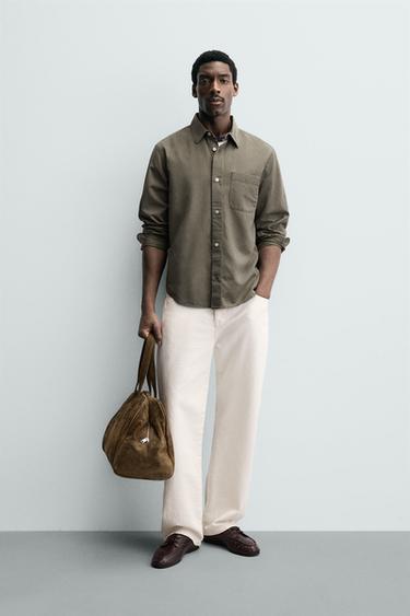 Zara WASHED FLOWY SHIRT - GREEN - Image 0