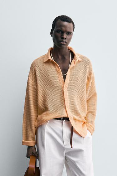 Zara 開放式紋理襯衫 - 桔紅色
