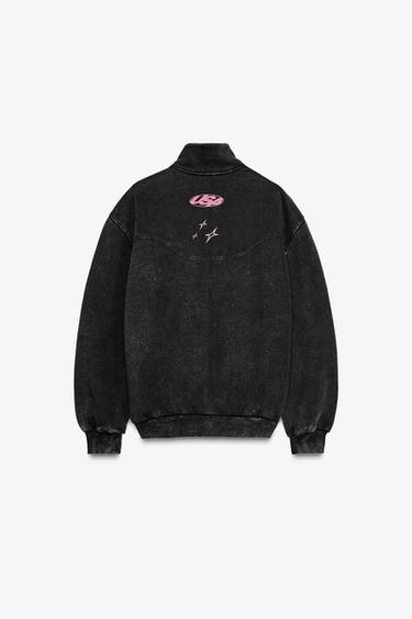 SWEATSHIRT IN VERWASCHENER OPTIK MIT SCHRIFTZUG - Anthrazit von Zara