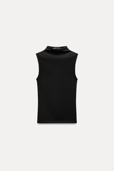 Zara COTTON MODAL TOP - Black