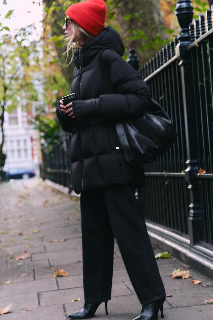 WATER AND WIND PROTECTION フードパフジャケット - ブラック | ZARA 