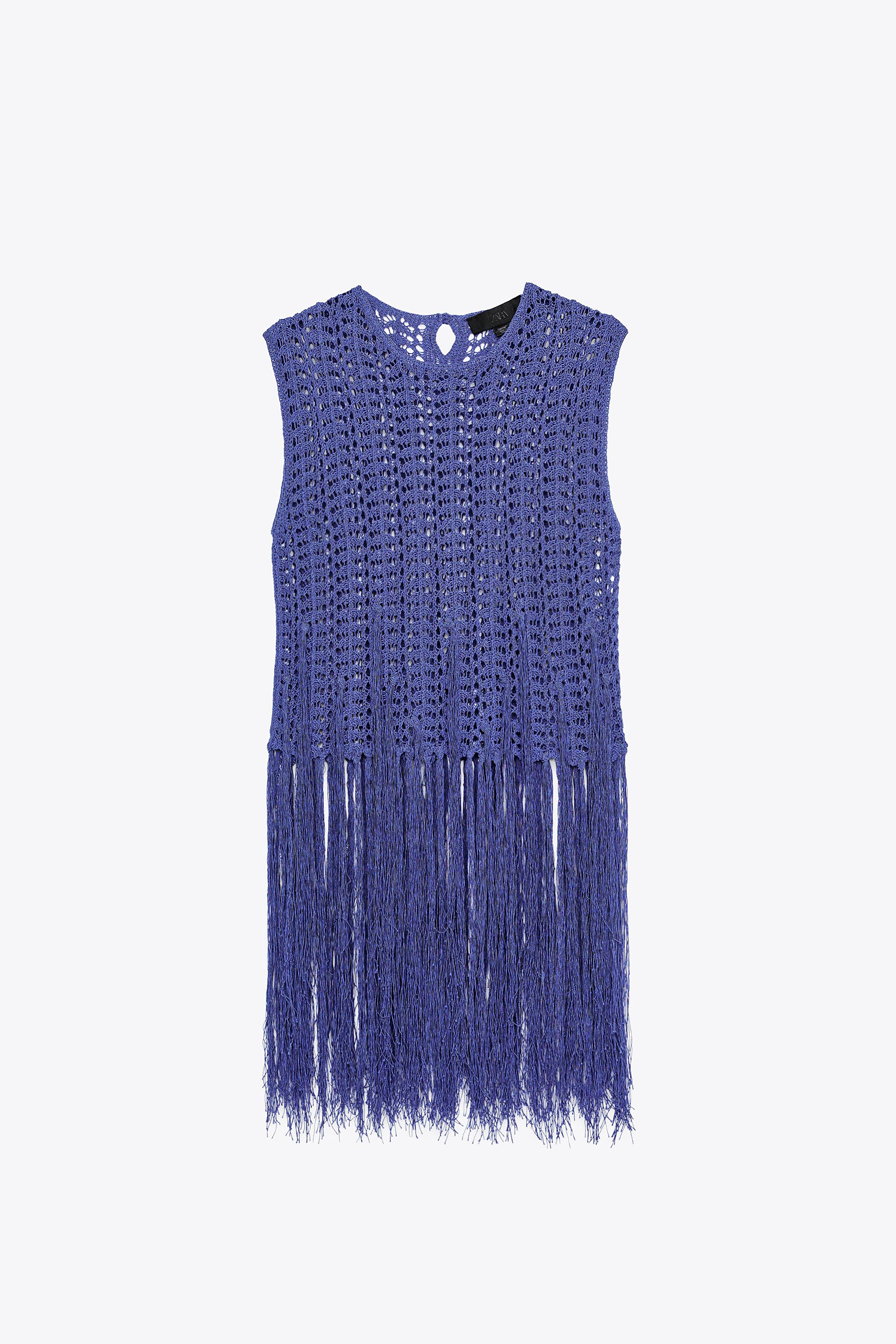 FRINGED CROCHET KNIT TOP - Blue | ZARA United States