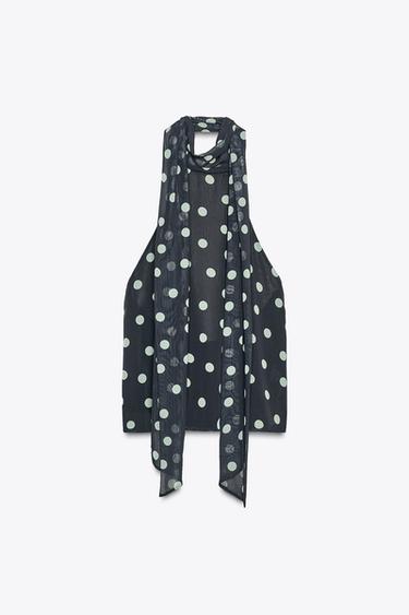 POLKA DOT HALTER TOP - Dark navy by Zara - Image 2