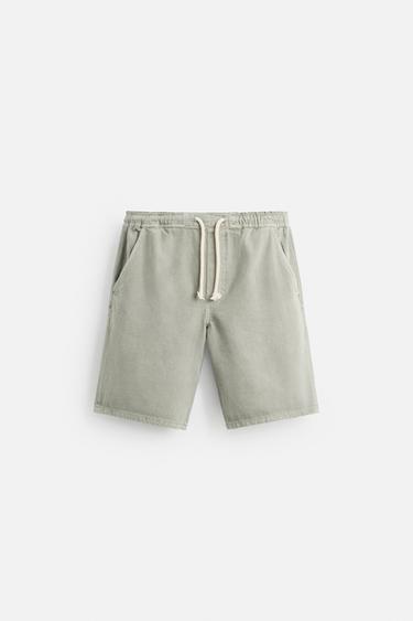 Zara WASHED DENIM SHORTS - Khaki