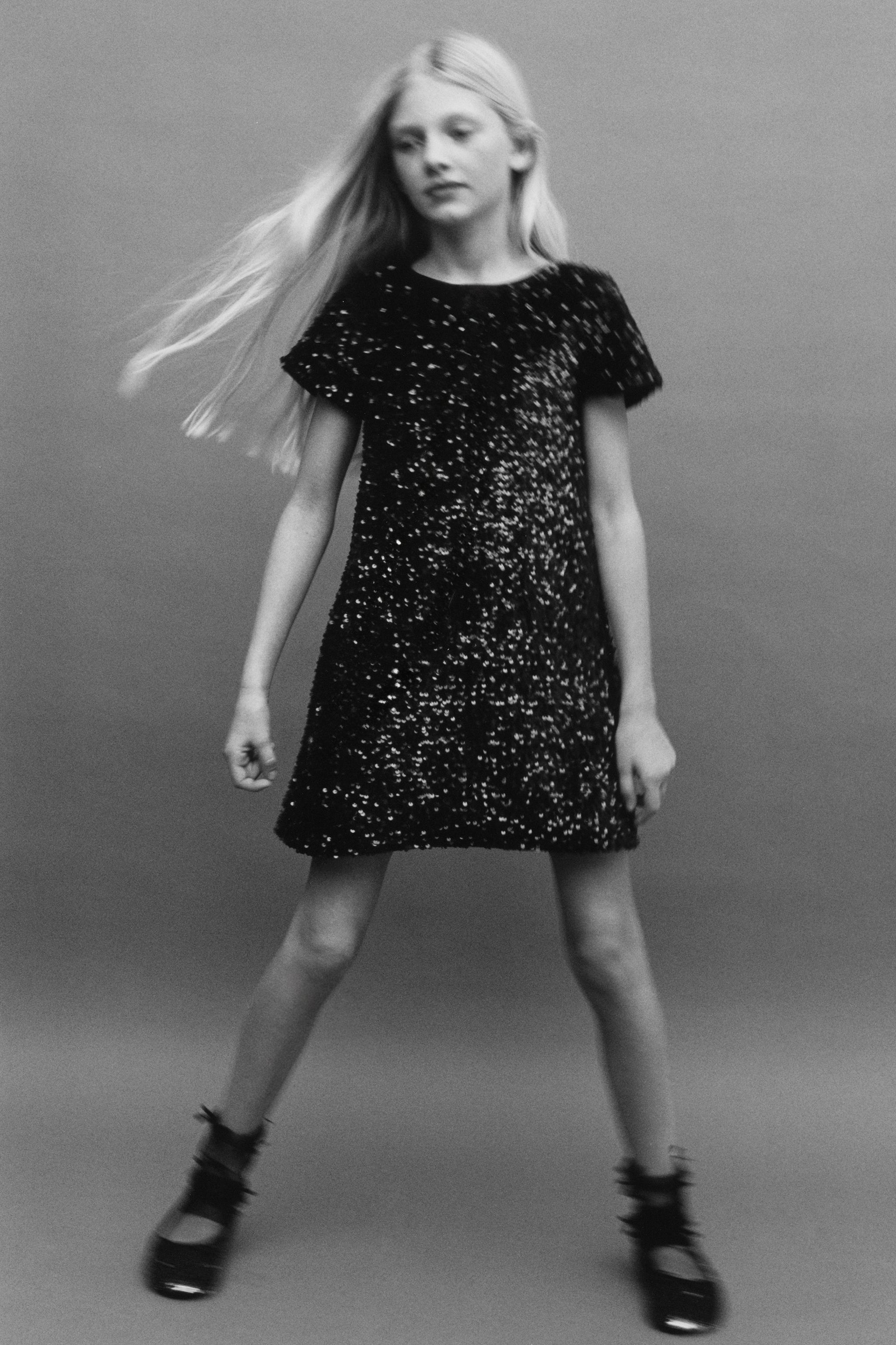 SEQUIN VELVET BOW DRESS