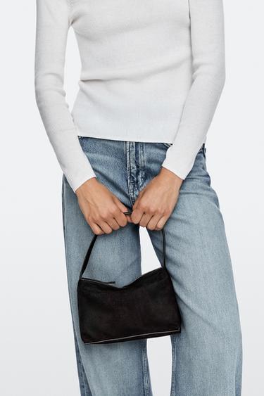 Small split suede leather shoulder bag — Chocolate 2