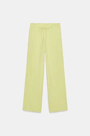 LINEN BLEND TROUSERS WITH TIE - Lime by Zara - Image 0