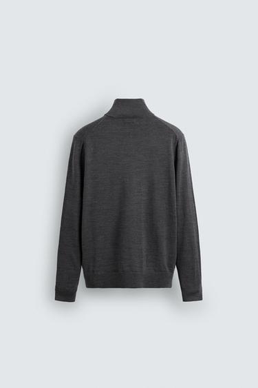 100% WOOL QUARTER-ZIP SWEATER - Grey marl by Zara