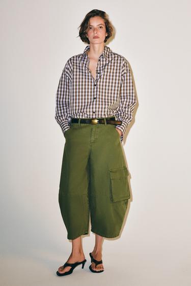 JEAN ZW COLLECTION CARGO CAPRI TAILLE MOYENNE - Kaki de Zara
