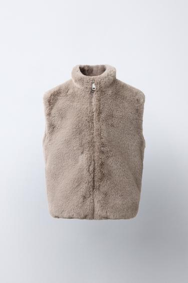 Zara 人造皮草背心 - 暗灰褐色 - 圖片 0